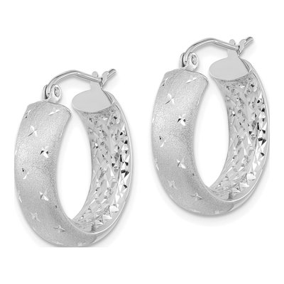 14K White Gold 21mm Diamond-Cut Hoop Earrings – view 3