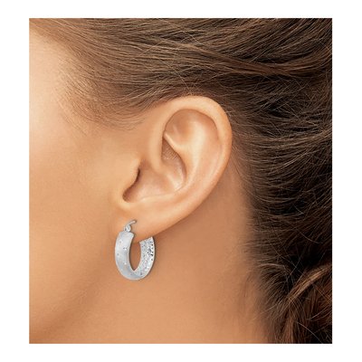 14K White Gold 21mm Diamond-Cut Hoop Earrings – view 4