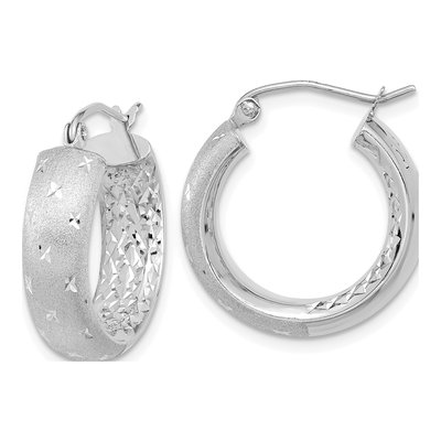 14K White Gold 21mm Diamond-Cut Hoop Earrings