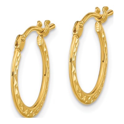 14K Yellow Gold 16mm Diamond-Cut Tube Hoop Earrings – view 3