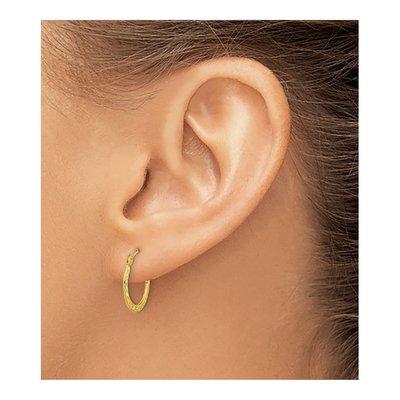 14K Yellow Gold 16mm Diamond-Cut Tube Hoop Earrings – view 4
