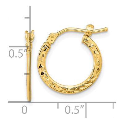 14K Yellow Gold 16mm Diamond-Cut Tube Hoop Earrings – view 5
