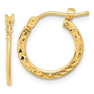 14K Yellow Gold 16mm Diamond-Cut Tube Hoop Earrings