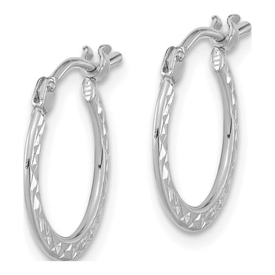 14K White Gold 16mm Diamond-Cut Tube Hoop Earrings – view 3