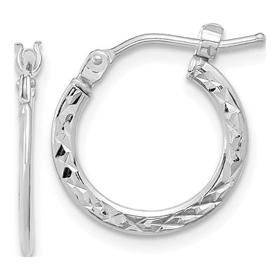 14K White Gold 16mm Diamond-Cut Tube Hoop Earrings