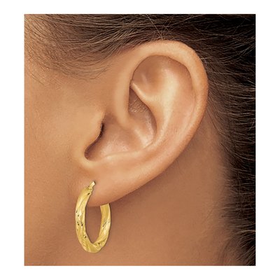 14K Yellow Gold 23mm Diamond-Cut Hoop Earrings – view 3