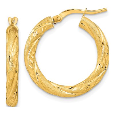 14K Yellow Gold 23mm Diamond-Cut Hoop Earrings