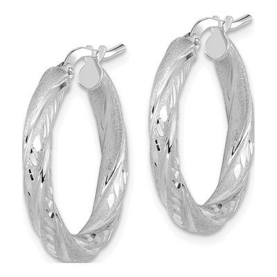 14K White Gold 23mm Diamond-Cut Hoop Earrings – view 3
