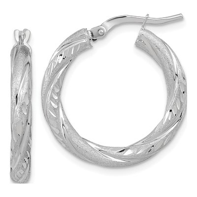 14K White Gold 23mm Diamond-Cut Hoop Earrings