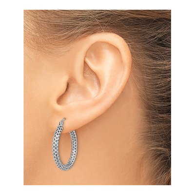 14K White Gold 25mm Mesh Hoop Earrings – view 4