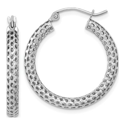 14K White Gold 25mm Mesh Hoop Earrings