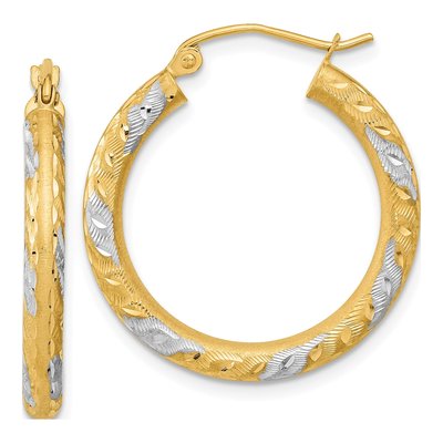 14K Yellow Gold 27mm Diamond-Cut Hoop Earrings