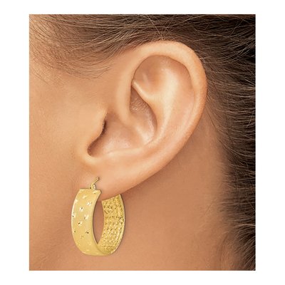 14K Yellow Gold 25mm Diamond-Cut Inside-Out Hoop Earrings – view 3