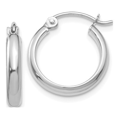 14K White Gold 12mm Round Tube Hoop Earrings