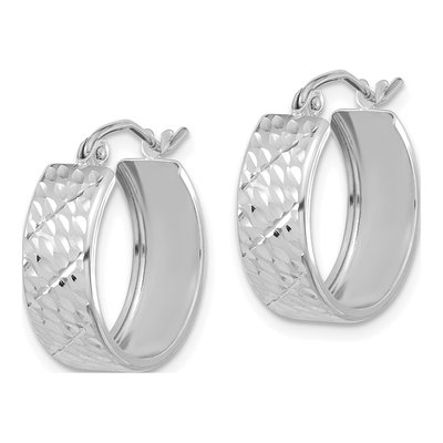 14K White Gold 18mm Diamond-Cut Hoop Earrings – view 3
