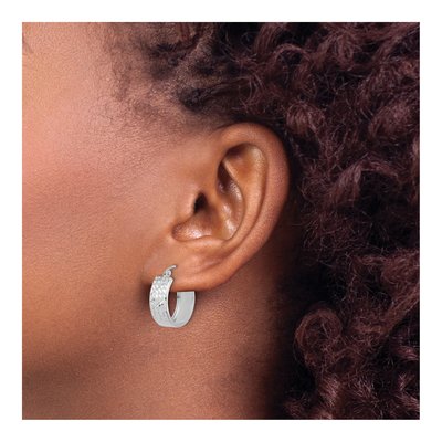 14K White Gold 18mm Diamond-Cut Hoop Earrings – view 4