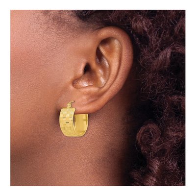 14K Yellow Gold Diamond-Cut Hoop Earrings – view 3