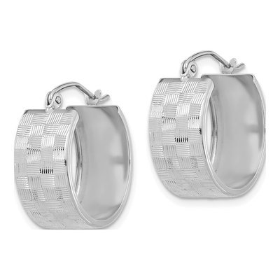 14K White Gold Diamond-Cut Hoop Earrings – view 3
