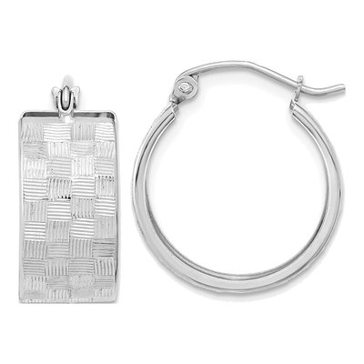 14K White Gold Diamond-Cut Hoop Earrings