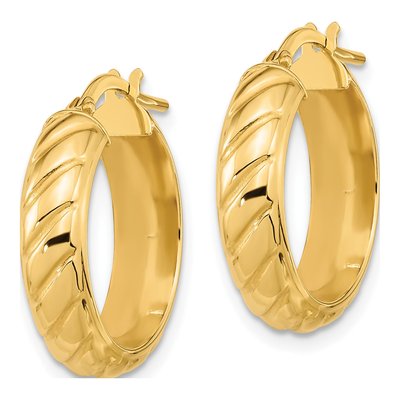 14K Yellow Gold 21mm Fancy Hoop Earrings – view 3