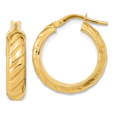 14K Yellow Gold 21mm Fancy Hoop Earrings