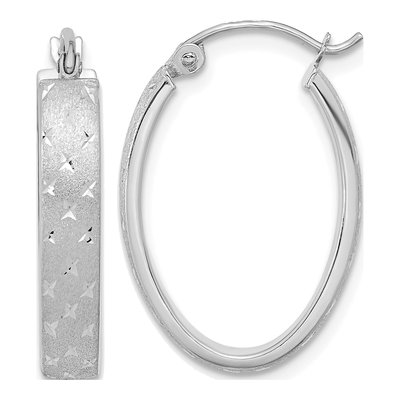 14K White Gold Diamond-Cut Hoop Earrings