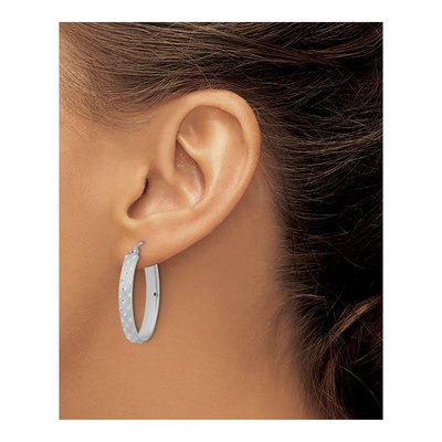 14K White Gold Diamond-Cut Hoop Earrings – view 4