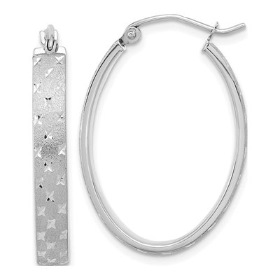 14K White Gold Diamond-Cut Hoop Earrings