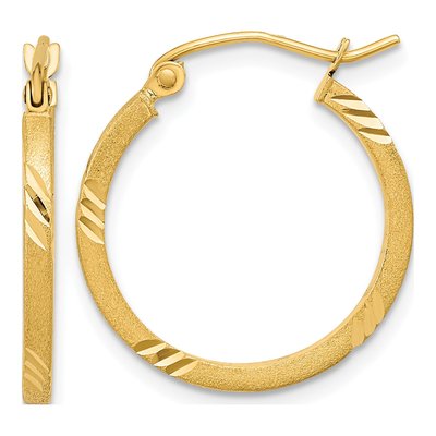 14K Yellow Gold Diamond-Cut Hoop Earrings