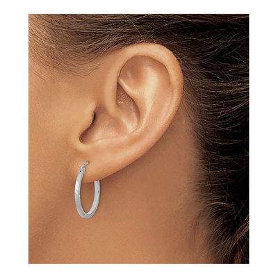 14K White Gold Diamond-Cut Square Tube Hoop Earrings – view 4