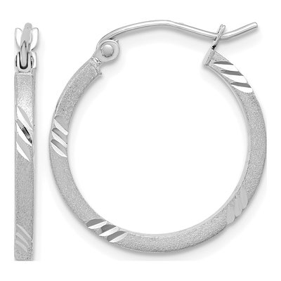 14K White Gold Diamond-Cut Square Tube Hoop Earrings
