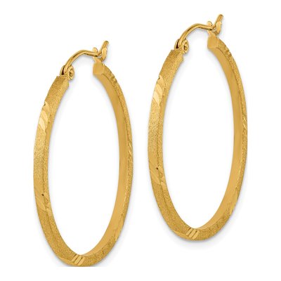 14K Yellow Gold Diamond-Cut Square Tube Hoop Earrings – view 3