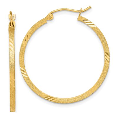 14K Yellow Gold Diamond-Cut Square Tube Hoop Earrings