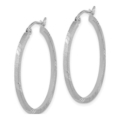14K White Gold Diamond-Cut Square Tube Hoop Earrings – view 3