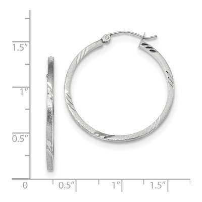 14K White Gold Diamond-Cut Square Tube Hoop Earrings – view 5
