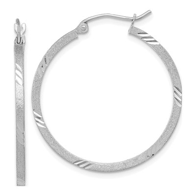 14K White Gold Diamond-Cut Square Tube Hoop Earrings