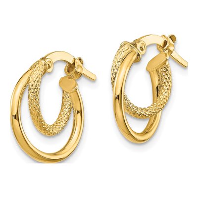 14K Yellow Gold Diamond-Cut Hoop Earrings – view 3