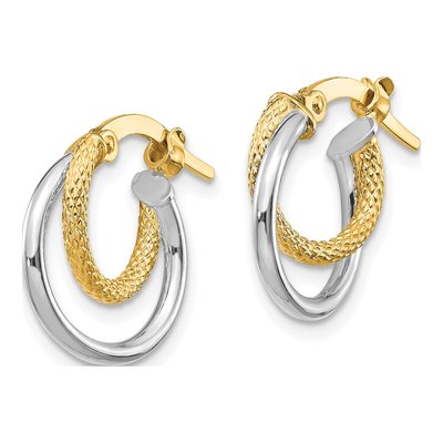 14K Two-Tone Gold Diamond-Cut Hoop Earrings – view 3