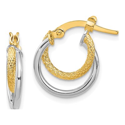 14K Two-Tone Gold Diamond-Cut Hoop Earrings