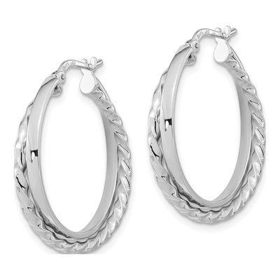 14K White Gold 25mm Textured Hoop Earrings – view 3