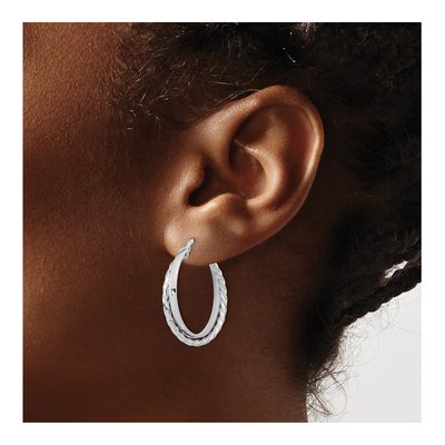14K White Gold 25mm Textured Hoop Earrings – view 4