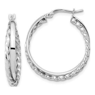 14K White Gold 25mm Textured Hoop Earrings