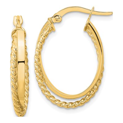 14K Yellow Gold Oval Hoop Earrings