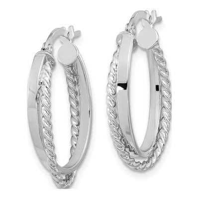 14K White Gold Textured Oval Hoop Earrings – view 3