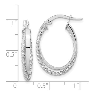 14K White Gold Textured Oval Hoop Earrings – view 5