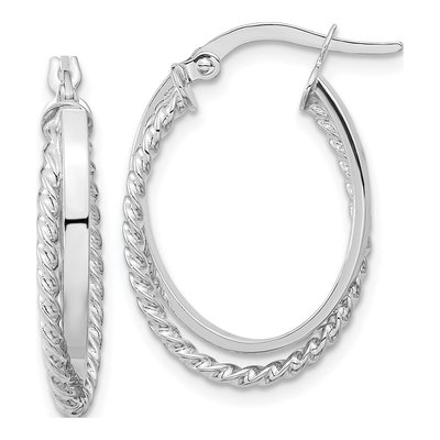 14K White Gold Textured Oval Hoop Earrings