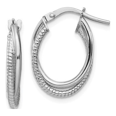 14K White Gold Double Oval Hoop Earrings