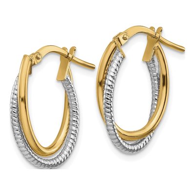 14K Two-Tone Gold Double Oval Hoop Earrings – view 3