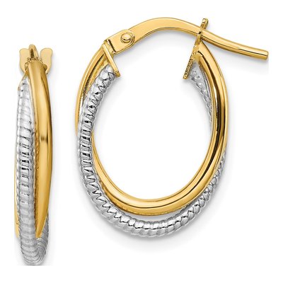 14K Two-Tone Gold Double Oval Hoop Earrings