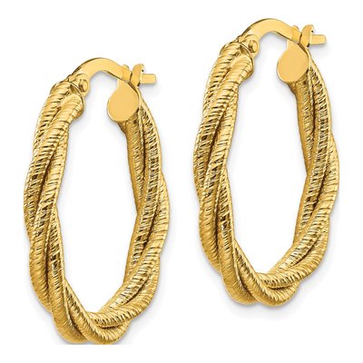14K Yellow Gold 25mm Twisted Oval Hoop Earrings – view 3